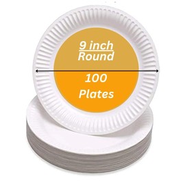 aaksh 555 Strong Paper Plates,23cm (100pcs) Party Plates for Hot & Cold Food, for Everyday USE