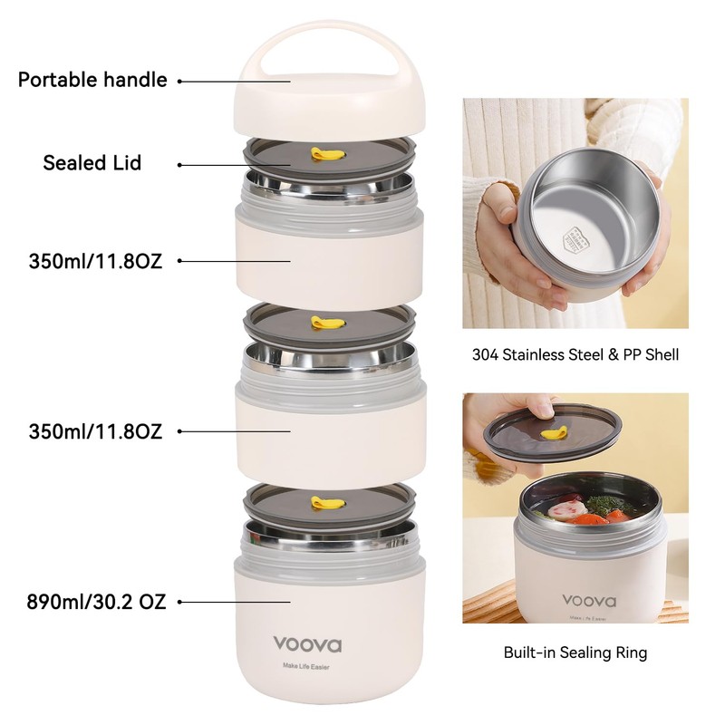 Voova Stackable Stainless Steel Thermal Lunch Box with Lunch Bag