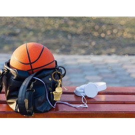 Basketball Keychain, Basketball Party Favors Sports Keychain, Gold Basketball Hoop Key Chain Gift for Boys Girls Basketball Accessories Souvenir