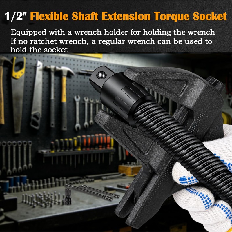 Mosheehdor 1/2" Drive Flexible Socket Extension Set, 10" & 14"