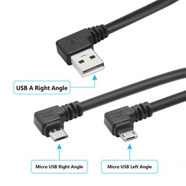 Micro USB Power Data Cable Cable 60CM, 90 Degree USB A Male Right Angle to Micro USB Male Left & Right Angle Charging and Data Sync Cable, for GPS, Dash Cam, Digital Camera, Hard Drive Etc - 1Pair