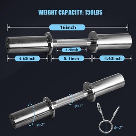 LAJIAOZ 16" Adjustable Olympic Dumbbell Handles(WEIGHT CAPACITY: 150LBS), Pair of Loadable Dumbbell Bars for 2" Olympic Weight Plates, with 4 Spring Collars for Home Gym Workout Strength Training Fitness