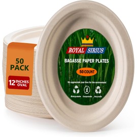 Royal Sirius 12 Inches (50 Pack) Oval Disoposable Paper Plates Sugarcane Fiber Platters Compostable Biodegradable eco-friendly for Parties Familiy Events Restaurants