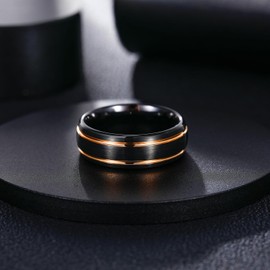 Greenpod 6mm 8mm Black Tungsten Ring for Men Blue/Rose Gold/Silver Thin Groove Line Dome Brushed Comfort Fit Size 6-15, Tungsten, tungsten
