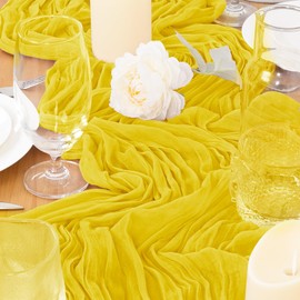 Jimtx Yellow Cheesecloth Table Runner 12pcs Fall Thanksgiving Table Runner 22×120 inch 10FT Home Decor for Farmhouse Wedding Baby Shower Birthday Party Ceremony