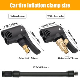 Pack of 2 Tyre Inflation Valve Connection, Tyre Inflator Hose, Car Tyre Air Chuck, Car Valve Adapter with Hose, Brass Tyre Inflator Nipple with 16 cm Tyre Inflator Hose for Bicycle Motorcycle Car