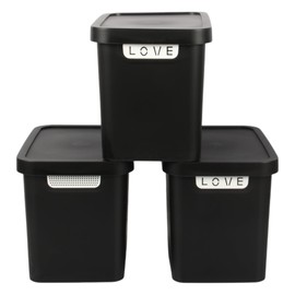 Jolie Max (Set of 3) Plastic Storage Boxes with Lid, 12.5L Capacity Each, Solid Matte Colour, Decorative Design with Handle, Stackable & Nestable Space-Saving Organizers – 31.5 x 21.5 x 24 cm (BLACK)