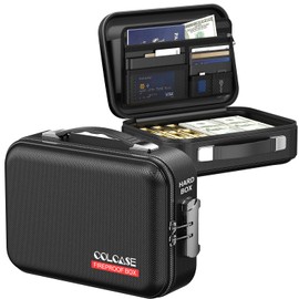 Fireproof Money Box with Lock, Hard Case Cash Organizer Hard-Shell Design Fireproof Water Resistant Portable Safe Box for Cash, A5 Documents, Passport and Valuables 11.3x8x4 Inches Black