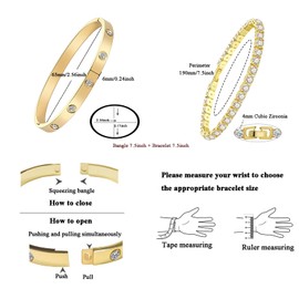 Vessantara 2Pcs Gold Stackable Bracelets,18K Gold Plated Tennis Bracelet for Women Trendy Cubic Zirconia Bangle Friendship Bracelets Jewelry Sets Birthday Gifts for Men Non Tarnish