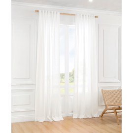 Linen Sheer Curtain White Panel - Window Natural Linen Sheer Panel for Bedroom Living Room Farmhouse light curtain Light Filtering Door Shades Privacy Rustic Boho door drape curtain 84 inches Long