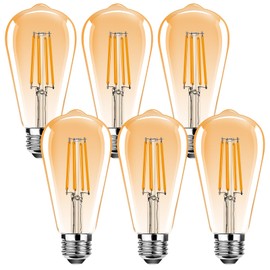 ProCrus ST19 Vintage LED Edison Light Bulbs,E26 Led Bulb 25W Equivalent,ST64 Vintage LED Filament Bulbs,2.5W Warm White 2500K,250LM,Non-Dimmable,Amber Glass,6 Pack