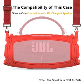 Silicone Cover Case for JBL Charge 6 Portable Bluetooth Speaker Accessories, Charge 6 Speaker Protective Case with Shoulder Strap (Red Cover)