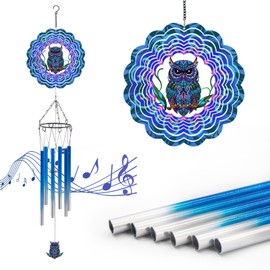 Wind Chimes with Owl Wind Spinner, Gifts for Men, Women, Retirement, Teacher, Parents - Outdoor Hanging Decor Clearance for Garden, Patio, Backyard Or Porch