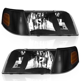 WEELMOTO OE-Style Headlight Compatible with 98-11 Ford Crown Victoria 4-Door Sedan 1998-2011 Crown Victoria Replacement Headlamp Pair Turn Signal Side Marker Lamp Assembly
