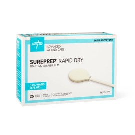 Medline SurePrep Rapid-Dry No-Sting Barrier Film, 3 mL Wand, Box of 25, EXP 2027