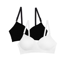 Fruit of the Loom Women's Seamless Wire Free Push-Up Bra, Black Hue/White 2-Pack, 36C