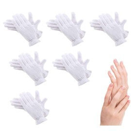 100% Cotton Gloves for Eczema,6 Pairs White Cotton Moisturizing Gloves Over Night Bedtime | Cosmetic Inspection Premium Cloth Quality | Dry Sensitive Irritated Skin Spa Therapy Secure Wristband