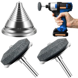 Anglekai 2+1PCS Metal Lawn Mower Blade Sharpener, Universal Metal Lawnmower Blade Sharpener Mower Sharpening Stone with 1PCS Balance Tool for Hand Drill/Power Drill