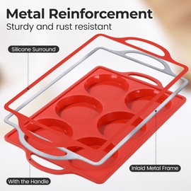 CAKETIME Muffin Top Pan Non Stick,4 Inch Metal Frame Round Egg Baking Pan for Oven English Muffins, Whoopie Pies, Corn Bread, Egg Bites, Breakfast Sandwiches Tarts Red