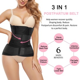 Gotoly 3 in 1 Postpartum Belly Wrap Waist/Pelvis C-Section Recovery Belt Belly Support Band After Pregnancy Tummy Control Girdle Body Shaper