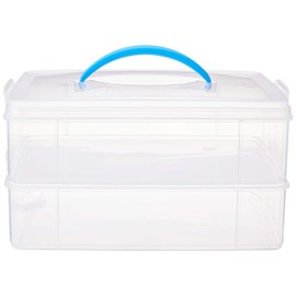 Snapware Snap 'N Stack Portable Storage Bin for Tools and Craft Storage, 14.1 x 10.5-Inch Clear BPA-Free Container, Tool Box with Stackable Trays, Microwave, Freezer and Dishwasher Safe
