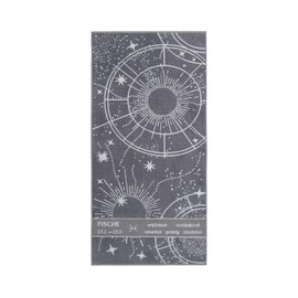 Gözze - Fluffy sauna towel with zodiac sign design, fish, 100% cotton, 80 x 180 cm, anthracite/silver