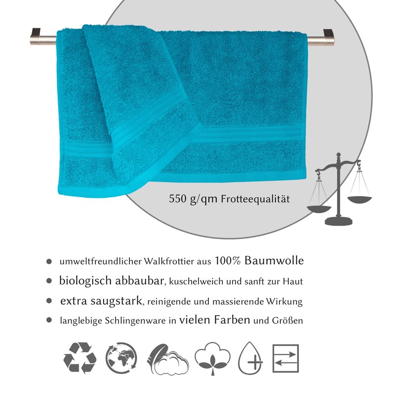 Lashuma Towels, Set of 2, Aquamarine Blue, Linz Terry Face