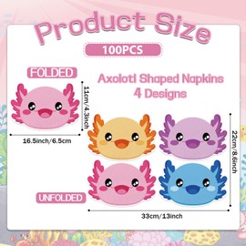 50Pcs Axolotl Themed Birthday Party Decorations Axolotl Shaped Paper Napkins Reptile Animals Supplies Cartoon Disposable Napkins for Kids Girls Birthday Baby Shower Party Favors