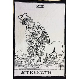 Indian Consigners The Strength Tarot Cards Tapestry Black & White Lion Girl Strength Small Tapestry Cotton Posters Medieval Europe Tapestry(100 cm x 75 cm) (Strength)