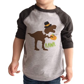 7 ate 9 Apparel Kids Dinosaur Thanksgiving Grey Baseball Shirt T-Shirt 12 Months