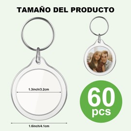 60 piezas de Llaveros Acrílicos de Foto, Marco de Fotos Transparente en Blanco, Llaveros Con Anilla de Apertura. Llavero Personalizado Para Regalos de Cumpleaños, Bebés y Bodas, DIY Llaveros