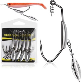Dovesun 12PCS Underspin Swimbait Hooks Weighted Swimbait Hooks Weighted Fishing Hooks Saltwater Freshwater Worm Weedless Hooks for Bass Fishing 4/0