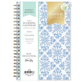 Blue Sky Day Designer 2026 Weekly and Monthly Planner Calendar, January 2026 - December 2026, 5" x 8", Flexible Cover With Zip Pouch, Durable Twin Wire Binding, Storage Pocket, Includes Stickers
