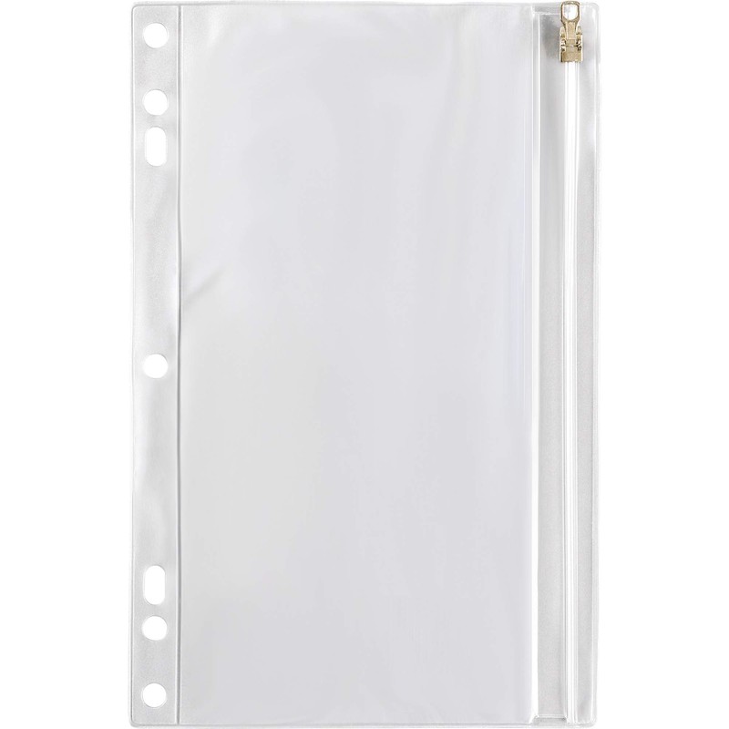 Ring Binder Pocket with Zipper, Vinyl, Hole Punched, 9-1/2 x