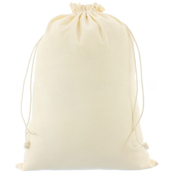 CleverDelights Cotton Bags - 14" x 20" - 25 Pack - Premium Muslin Drawstring Bag