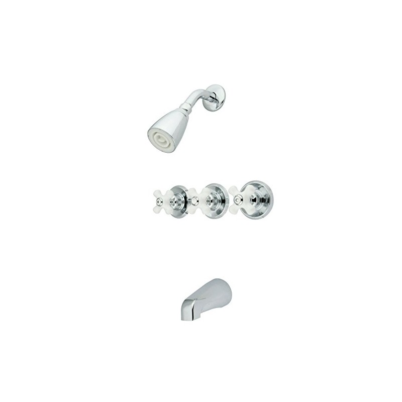 Tub & Shower Faucet with Procelain Cross Handle & 3
