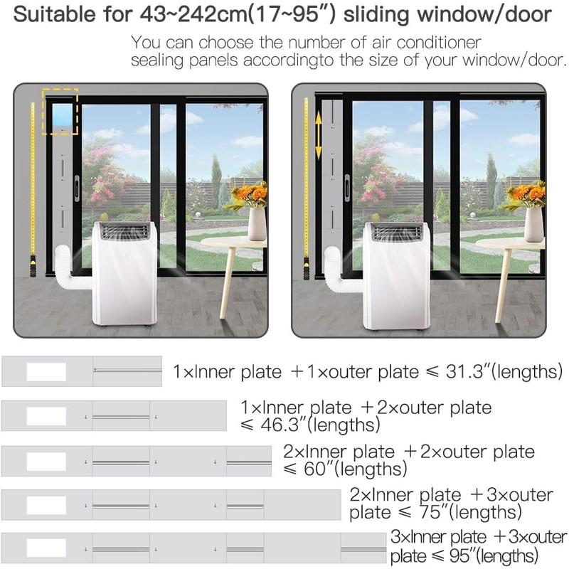 95"Sliding Door AC Vent Kit with Φ 5.1"Extendable Hose Screen