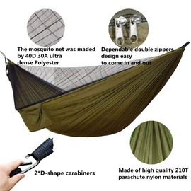 Camping Hammock with Rain Fly Tarp and Mosquito Net with Tree Straps Single &Double Portable Hammocks with Rain Cover for Indoor Outdoor Backpacking Hiking Travel Yard Activities Green