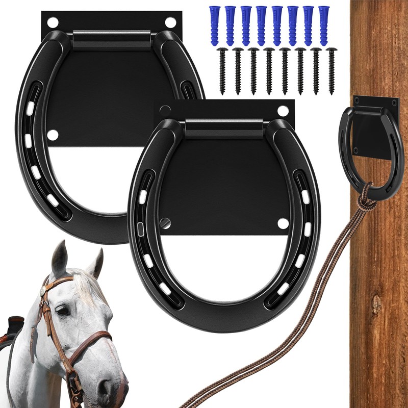 Zhengmy 4 Set Tie Ring for Horses Solid Steel with