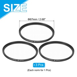 sourcing map 67mm Star Lens Filter, 1 Set Starburst Lens Filter 4 Points 6 Points 8 Points Star Camera Lens Filter for Night Scenery Glassworks