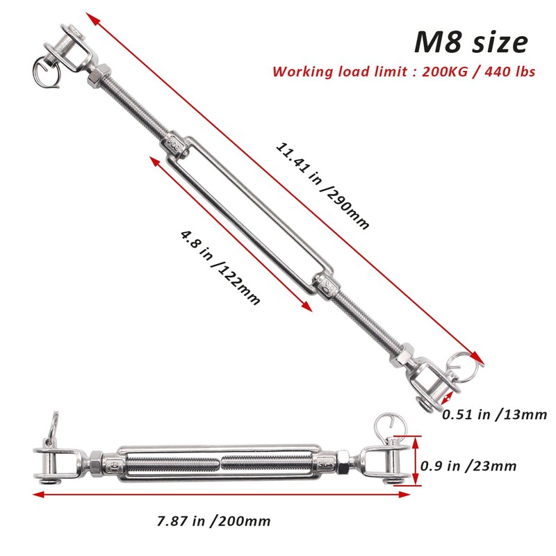 Heavy Duty Turnbuckle 5/16" x 11" Jaw & Jaw,304 Stainless