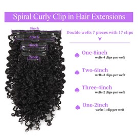 Sassina Spiral Curly Clip in Hair Extensions Human Hair Invisible Human Hair Extensions for Women Natural Black Double Weft Clip in Extensions Thick Soft Natural Human Hair 7Pcs 120G 20 Inch