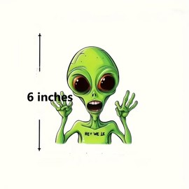 2 pcs We're Here to Help Cartoon Alien Pattern Funny Car Bumper Sticker,6 Inch Vinyl Decal, Waterproof,Die-Cut for Cars,Windows,Laptops - Yellow