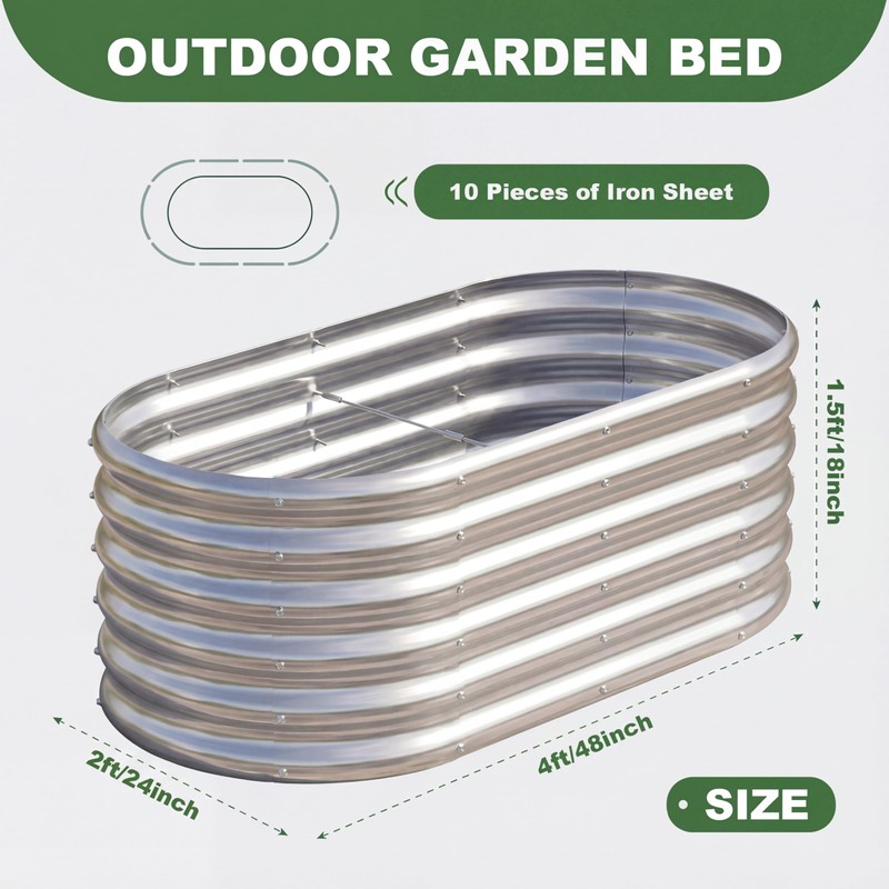 AHEONLAR 3 Pack 4×2×1.5ft Galvanized Raised Garden Bed Outdoor, Sturdy