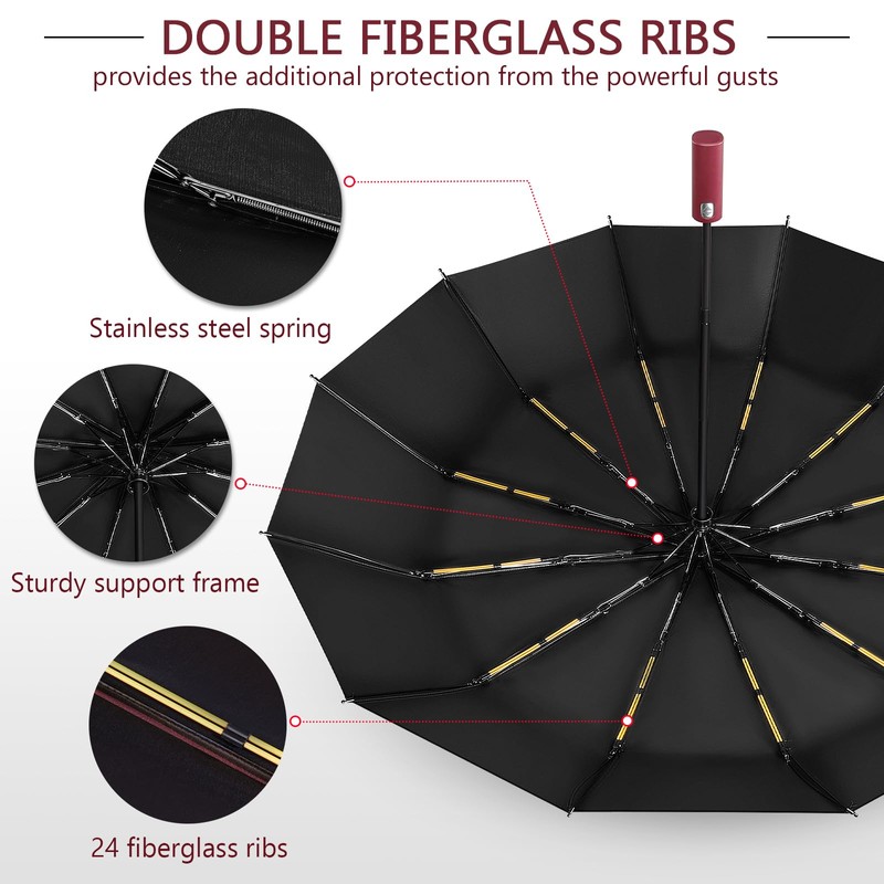Lychico Umbrella, Windproof Travel Umbrella - Compact Automatic Folding Umbrellas