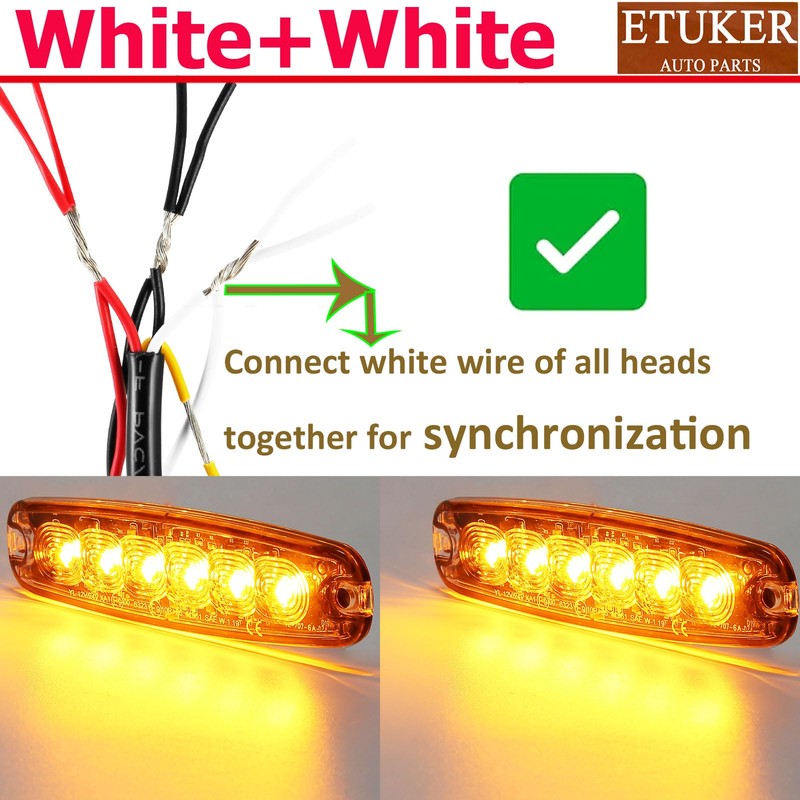 ETUKER 2 x 6 LEDs Front Flasher Orange 12/24 V
