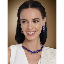 Aheli Wedding Party Wear Square Crystal Necklace with Drop Earrings Indian Traditional Ethnic Jewelry Set Gift for Women Blue