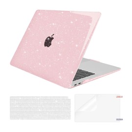MOSISO Compatible with MacBook Air 13 inch Case 2022 2021 2020 2019 2018 A2337 M1 A2179 A1932, Glitter Sparkly Plastic Hard Case&Keyboard Cover&Screen Protector for MacBook Air 13.3 inch, Baby Pink