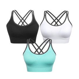 VEQKING Strappy Sports Bra for Women Cross Back Workout Running Bras Quick-Dry Underwear Athletic Bra with Removable Pads