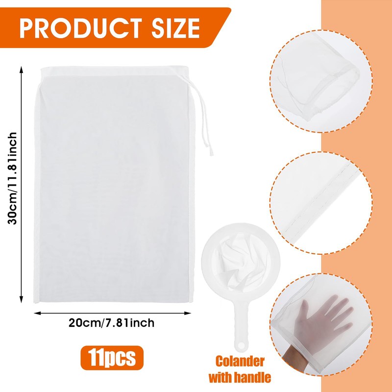 Qaestuan 10 Stück Nussmilchbeutel, Nylon Baumwolle Nussbeutel mit Kordelzug, Wiederverwendbar